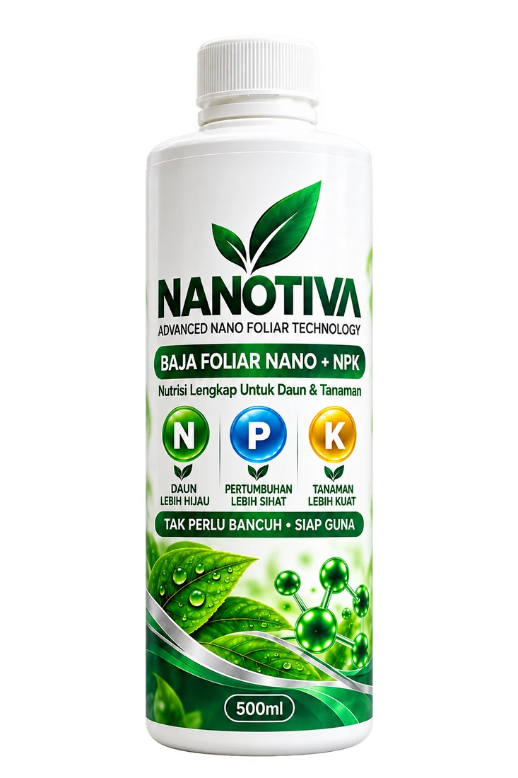 Botol NANOTIVA 500ml dengan penutup putih dan label hijau